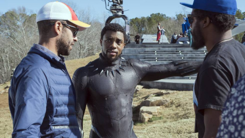 Chadwick Boseman (centro) en el rodaje de 'Black Panther', uno de los taquillazos que se han grabado en Georgia.