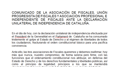 Comunicado de todas las asociaciones de fiscales ante la declaración de independencia de Catalunya