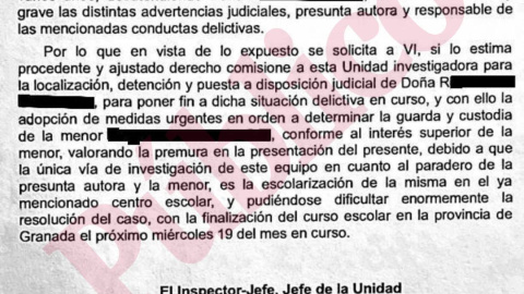 Infancia Libre oficio policial pidiendo la detención de R.O.I