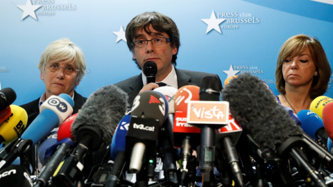 El expresident catalán, Carles Puigdemont, en su comparecencia en el Press Club Brussels Europe, en la capital belga. REUTERS/Yves Herman