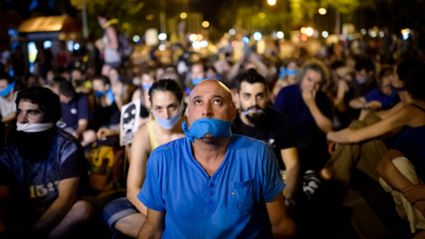 Manifestación en Madrid contra la entrada en vigor de la Ley de Seguridad Ciudadana, conocida como la 'ley mordaza'. AFP