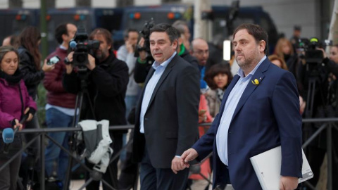 El vicepresidente cesado de la Generalitat de Catalunya Oriol Junqueras, a su llegada a la sede de la Audiencia Nacional. - EFE