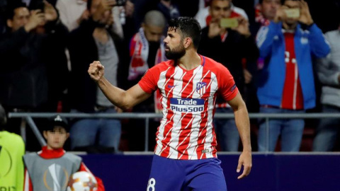 Diego Costa celebra su gol al Arsenal. EFE/JuanJo Martín