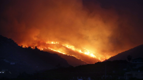 Un incendio forestal se extiende hacia la localidad alicantina de Pego. EFE