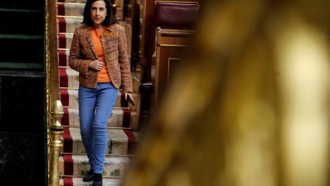 La portavoz del PSOE Margarita Robles, durante su intervención en el pleno del Congreso de los Diputados. EFE/Juan Carlos Hidalgo