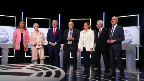 Els candidats a Barcelona, Eva Parera, Anna Grau, Jaume Collboni, Ernest Maragall, Ada Colau; Xavier Trias i Daniel Sirera.