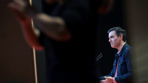 El secretario general del PSOE Pedro Sánchez, durante su intervención, en un acto de la campaña contra la Violencia de Género.EFE/F.Villar