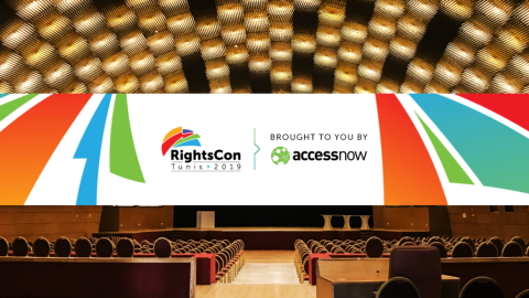 Cartel del RightsCon Túnez 2019.