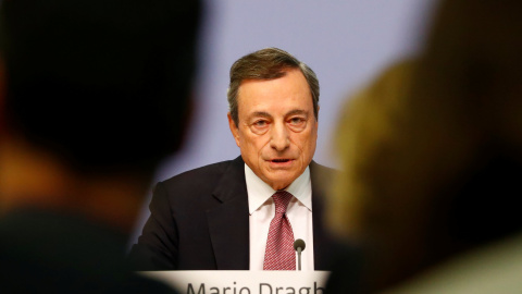 El presidente del BCE, Mario Draghi, en la rueda de prensa posterior a la reunión del Consejo de Gobierno de la entidad en Fráncfort. REUTERS/Kai Pfaffenbach