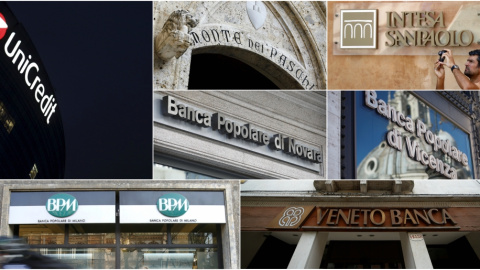 Logos de diversos bancos italianos. REUTERS