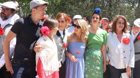 Íñigo Errejón, Mónica García, Yolanda Díaz, Rita Maestre y Eduardo Fernández Rubiño en la Pradera de San Isidro