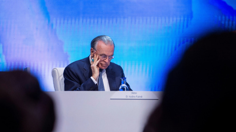 El presidente de la Fundación Bancaria La Caixa y consejero de Telefónica, Isidro Fainé, durante la Junta de Accionistas de la operadora. EFE/Fernando Villar