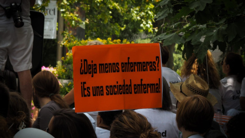 Pancarta en la manifestación de enfermeras este sábado en Madrid