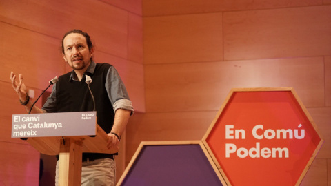 Pablo Iglesias durante el mitin electoral. - En Comú Podem