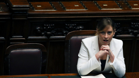 La ministra italiana de Reformas Constitucionales y Relaciones con el Parlamento, María Elena Boschi, antes de la votación final sobre las uniones civiles entre homosexuales en la cámara baja del Parlamento de Italia en Roma. REUTERS / Ales