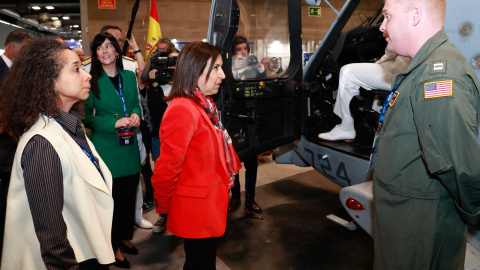 La ministra de Defensa, Margarita Robles, durante la inauguración de la III Feria Internacional de Defensa y Seguridad de España en Ifema Madrid.