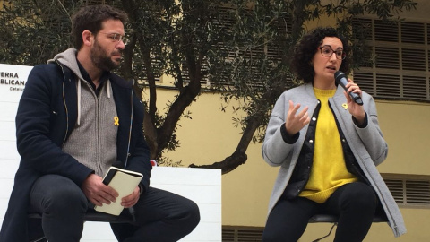 L'exsecretari general de Podem Catalunya Albano Dante Fachin i la secretària general d'ERC, Marta Rovira, aquest dijous a Barcelona. /ERC