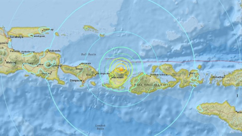 Epicentro del terremoto en la isla de Lombok.