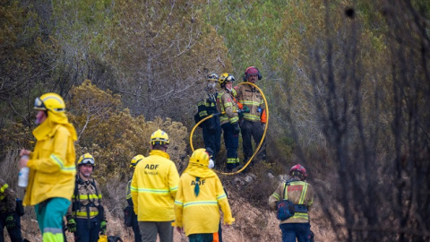 Varios bomberos trabajan en un incendio en Sant Pere de Ribes, a 21 de junio de 2022, en Sant Pere de Ribes, Barcelona, Cataluña (España).