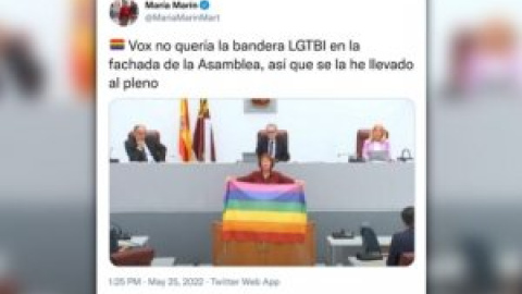 La lección de una diputada de Podemos a Vox tras intentar vetar la bandera LGTBI: "No la querían en la fachada, así que se la he llevado al pleno"