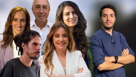 Imagen combinada de varios candidatos a las elecciones del 28M junto al periodista Chema Molina.