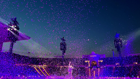 Chris Martin en plena actuació a Barcelona.