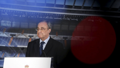 Florentino Pérez, durante su comparecencia en el Bernabéu. REUTERS/Susana Vera