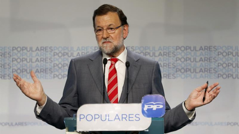 El presidente del Gobierno, Mariano Rajoy, durante la rueda de prensa ofrecida tras la reunión del Comité Ejecutivo Nacional del PP celebrada el lunes en Madrid.- EFE