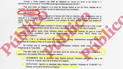 Final del informe reservado elaborado por el CNI sobre el último viaje de los terroristas de la célula yihadista de Ripoll.