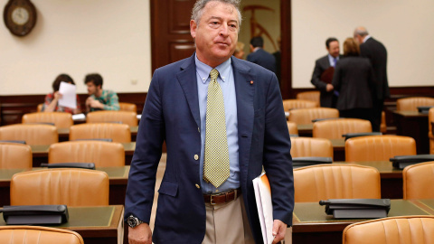 El presidente de RTVE, José Antonio Sánchez, durante su comparecencia ante la comisión mixta de control parlamentario hoy en el Congreso. EFE/Paco Campos