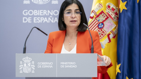 28706/2022 La ministra de Sanidad, Carolina Darias, interviene durante el acto conmemorativo '1 año de la Ley de la Eutanasia', en la sede del Ministerio, a 24 de junio de 2022, en Madrid.