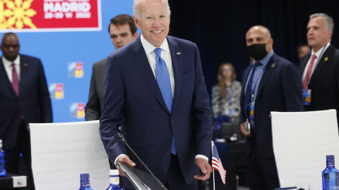 El presidente de Estados Unidos, Joe Biden, durante la primera jornada de la cumbre de la OTAN que se celebra este miércoles en el recinto de Ifema, en Madrid.