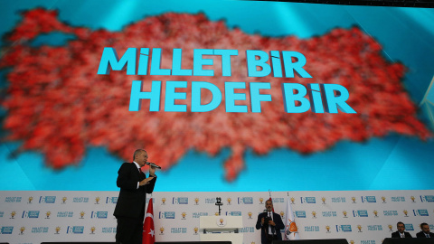 El presidente de Turquía Recep Tayyip Erdogan, durante el congreso de su partido, el AKP, en Ankara. EFE/EPA