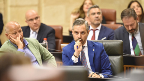 Juan Bravo, consejero de Hacienda, este miércoles en el Parlamento de Andalucía.