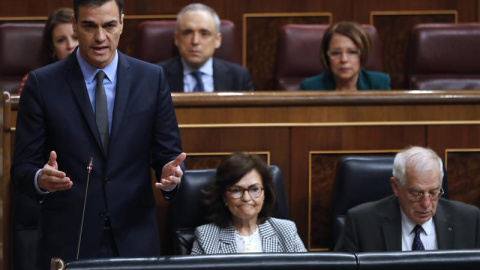 El presidente del Gobierno, Pedro Sánchez, durante su intervención en la última sesión de control al Ejecutivo / EFE