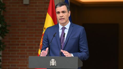 29/05/2023 - El presidente del Gobierno, Pedro Sánchez durante una rueda de prensa celebrada en la Moncloa, donde ha anunciado el adelanto de las elecciones generales al domingo 23 de julio.