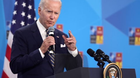 El presidente de Estados Unidos, Joe Biden, interviene en una rueda de prensa en la segunda y última jornada de la Cumbre de la OTAN 2022, a 30 de junio de 2022, en Madrid.