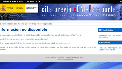Página del Ministerio del Interior para pedir cita previa para renovar el DNI