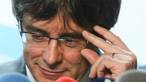 El expresidente de la Generalitat y candidato de Junts per Catalunya, Carles Puigdemont, este viernes./EFE