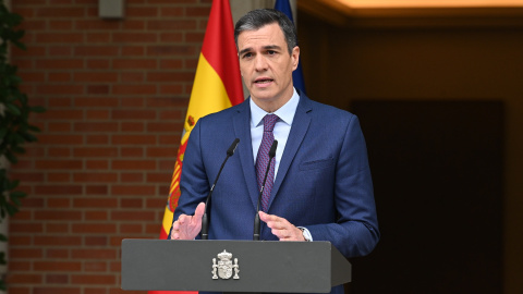 El presidente del Gobierno, Pedro Sánchez, este lunes en Moncloa.