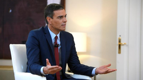 18/7/2019.- El presidente el Gobierno español en funciones, Pedro Sánchez, durante una entrevista con la Sexta TV en la que insistió este jueves en rechazar la entrada en el Ejecutivo de Pablo Iglesias, líder de la coalición izquierdista Un