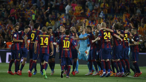 Los jugadores del FC Barcelona celebran la victoria ante el Athletic de Bilbao. /EFE