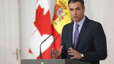 30/06/2022 El presidente del Gobierno, Pedro Sánchez, ofrece una rueda de prensa junto al primer ministro de Canadá, Justin Trudeau, tras su reunión con el primer ministro de Canadá, Justin Trudeau, en Moncloa