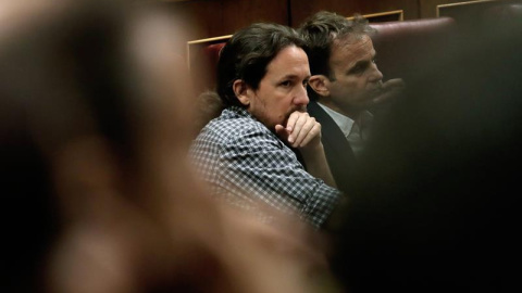 22/07/2019.-El secretario general de Unidas Podemos Pablo Iglesias, durante la primera jornada del debate de investidura que afronta el líder socialista y que puede desembocar en su elección como presidente del primer Ejecutivo de coalición