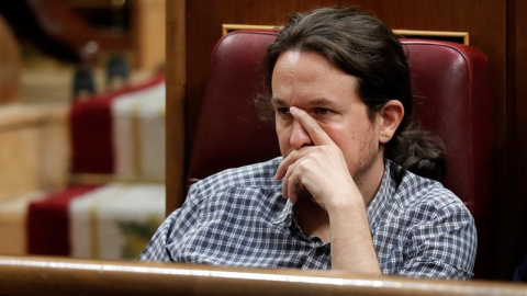 22/07/2019.- El secretario general de Podemos Pablo Iglesias, en el hemiciclo del Congreso en la primera jornada del debate de investidura, en la que el líder socialista español, Pedro Sánchez, afronta desde este lunes el debate que puede d