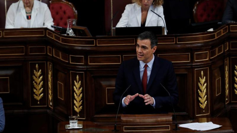 22/07/2019.- El candidato socialista a la Presidencia del Gobierno, Pedro Sánchez, durante su intervención en la primera jornada del debate de investidura que afronta el líder socialista y que puede desembocar en su elección como presidente