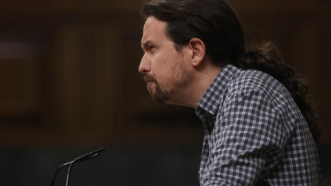 22/07/2019.- El líder de Unidas Podemos, Pablo Iglesias, interviene en la primera jornada del debate de investidura que afronta el líder socialista y que puede desembocar en su elección como presidente del primer Ejecutivo de coalición en l