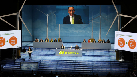 El presidente de Iberdrola, Ignacio Sánchez Galán, en la junta de accionistas de la eléctrica. EFE