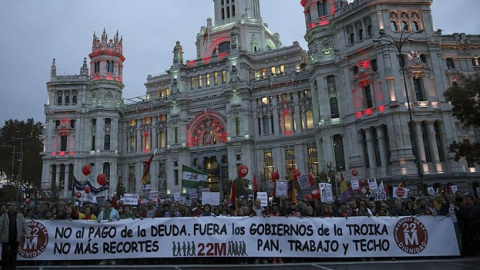 Las Marchas por la Dignidad a su paso por la plaza de Cibeles el pasado 29 de noviembre