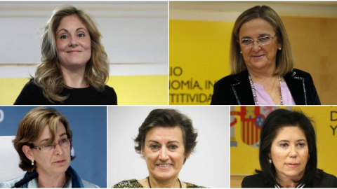 Algunas de las mujeres españoles que, según los expertos, podrían aspirar a ocupar la Vicepresidencia del BCE. De arriba a abajo y de izquierda a derecha Emma Navarro, Irene Garrido, Belén Romana, Gloria Hernández y Rosa Sánchez-Yebra.